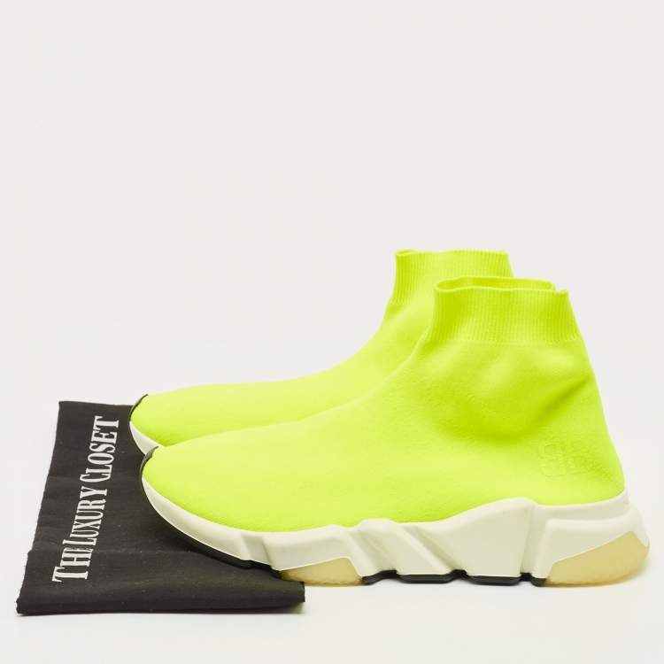 Pre Owned Balenciaga Neon Yellow Knit Fabric Speed Trainer Sneakers Size 39