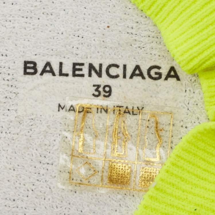 Pre Owned Balenciaga Neon Yellow Knit Fabric Speed Trainer Sneakers Size 39