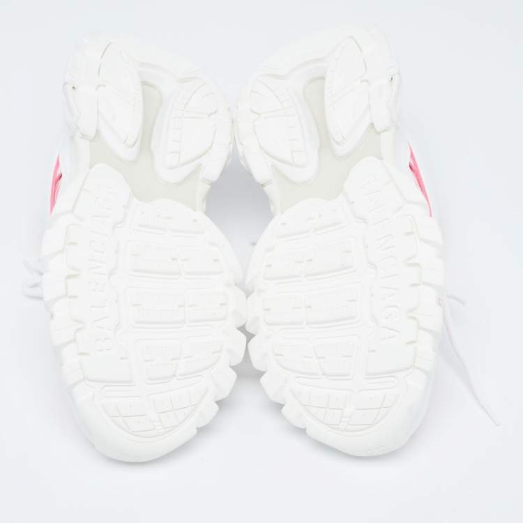 Pre Owned Balenciaga White/Pink Rubber and Knit Fabric Track Sneakers Size 38