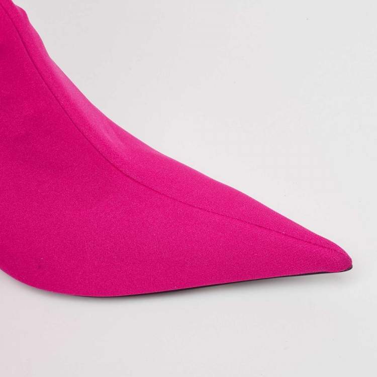 Pre Owned Balenciaga Pink Satin Knife Over The Knee  Boots Size 37