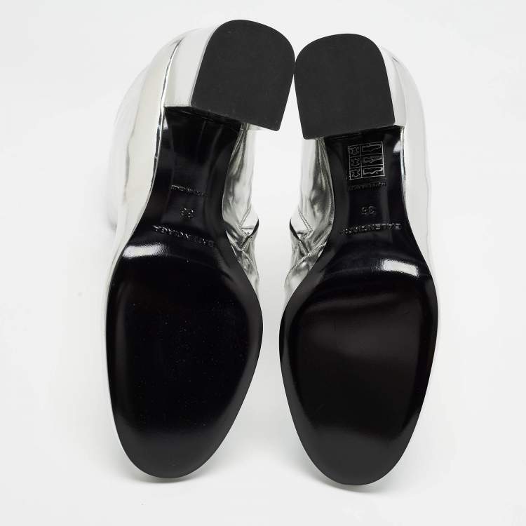 Pre Owned Balenciaga Silver Patent Leather Zip Ankle Boots Size 36