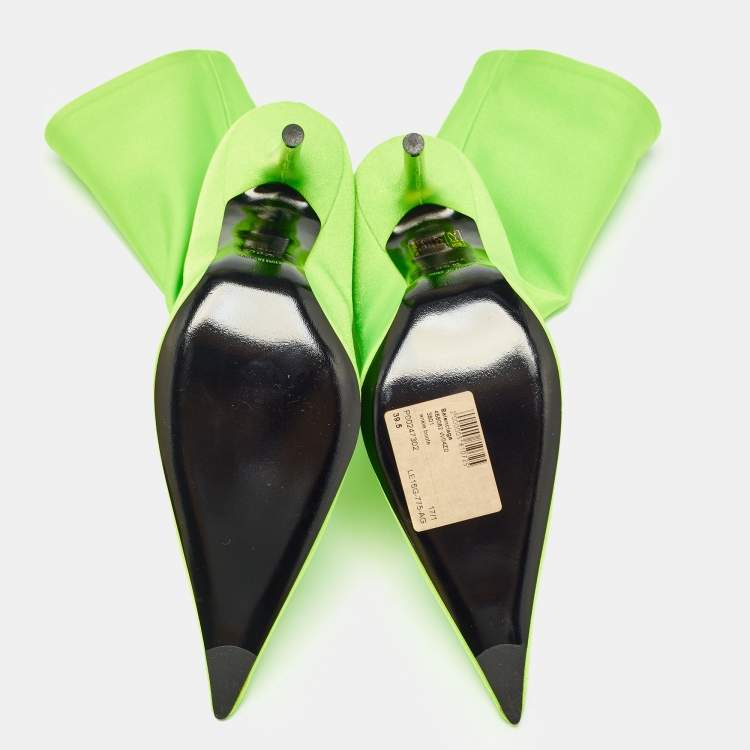 Pre Owned Balenciaga Green Fabric Knife Ankle Boots Size  39.5