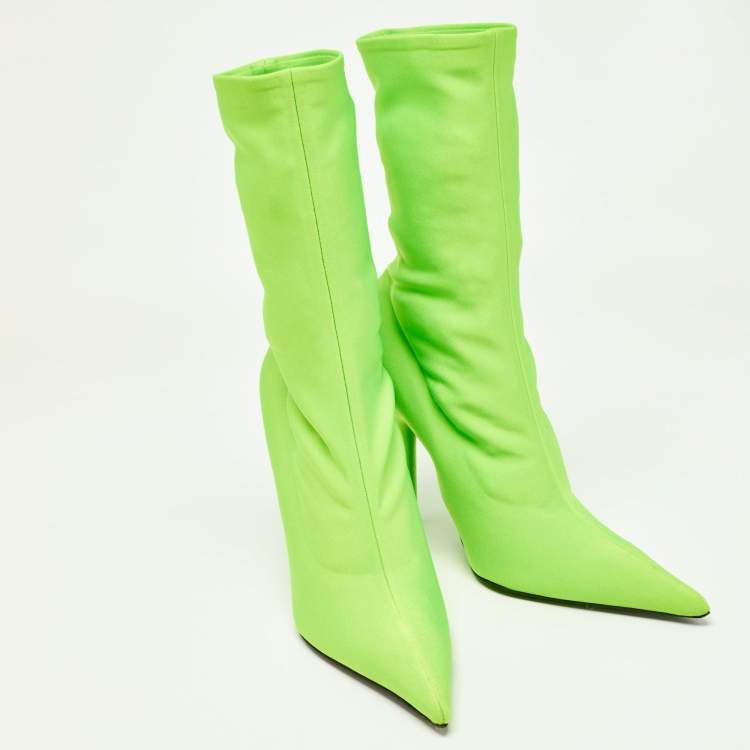 Pre Owned Balenciaga Green Fabric Knife Ankle Boots Size  39.5