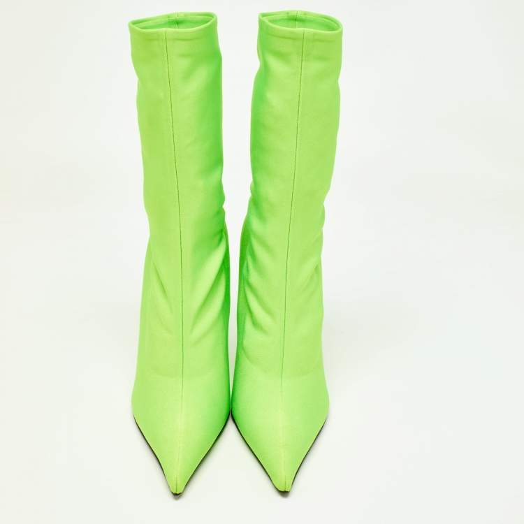 Pre Owned Balenciaga Green Fabric Knife Ankle Boots Size  39.5