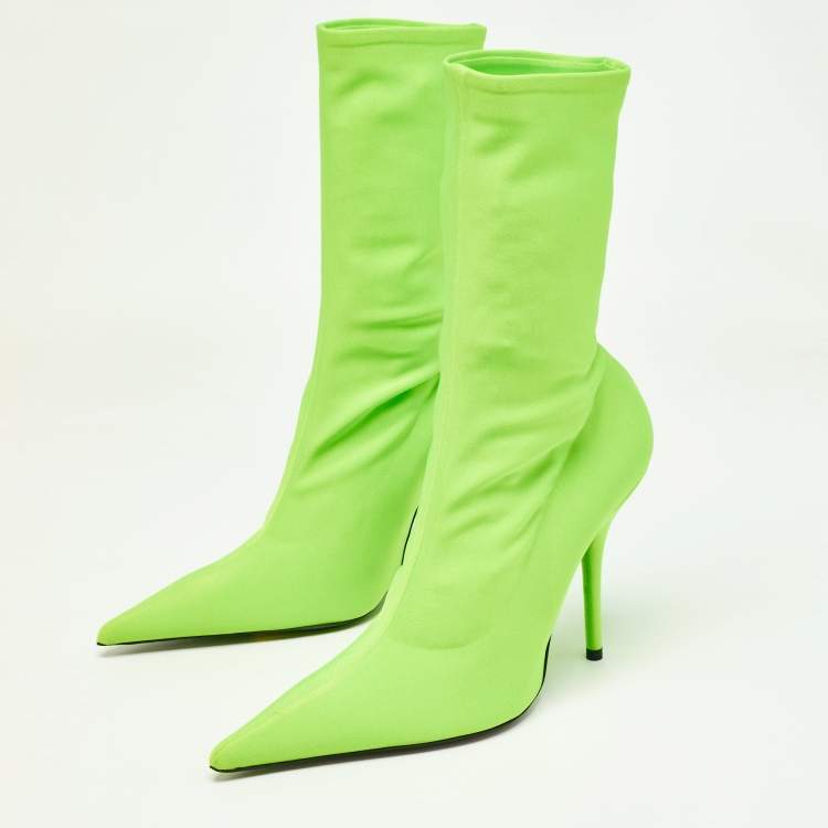 Pre Owned Balenciaga Green Fabric Knife Ankle Boots Size  39.5