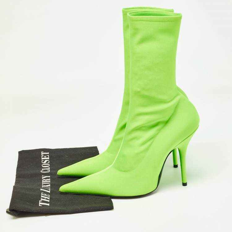 Pre Owned Balenciaga Green Fabric Knife Ankle Boots Size  39.5