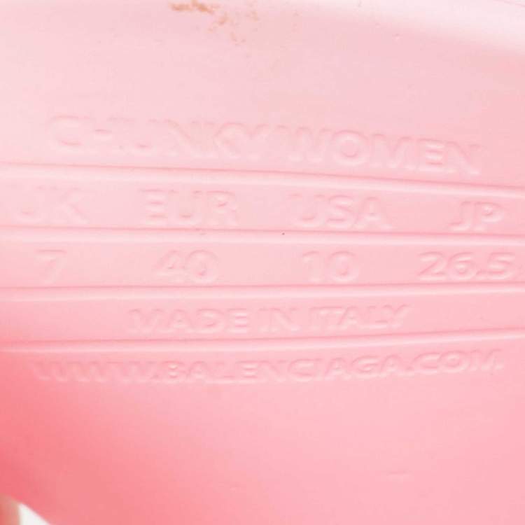 Pre Owned Balenciaga Pink Rubber Logo Chunky Slides Size 40