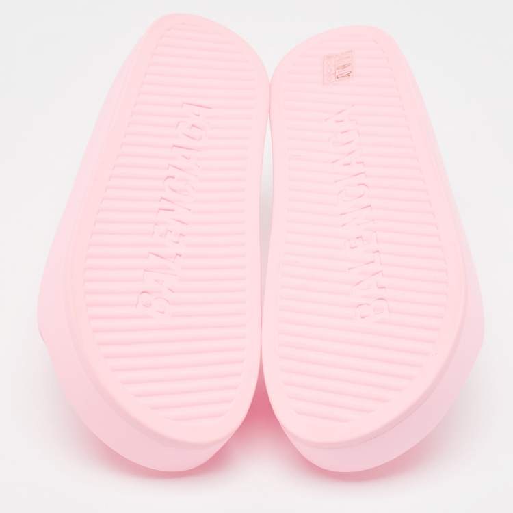 Pre Owned Balenciaga Pink Rubber Logo Chunky Slides Size 40