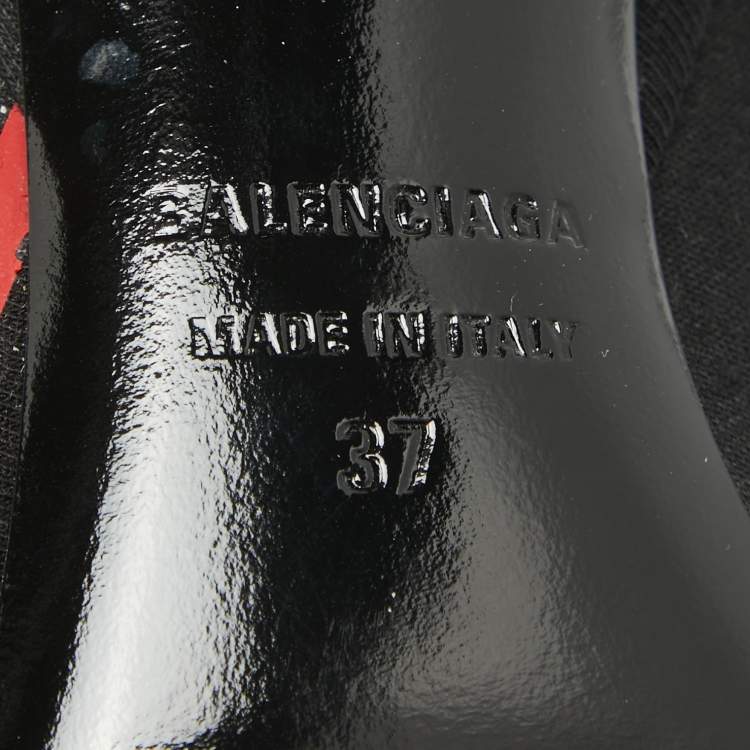 Pre Owned Balenciaga Black Logo Print Fabric Knife Pumps Size 37