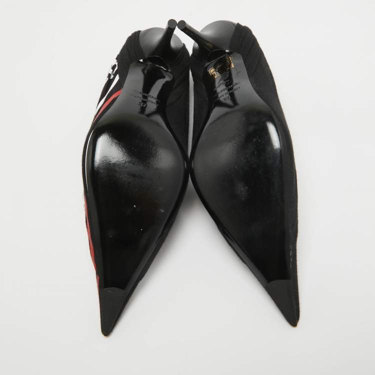 Pre Owned Balenciaga Black Logo Print Fabric Knife Pumps Size 37