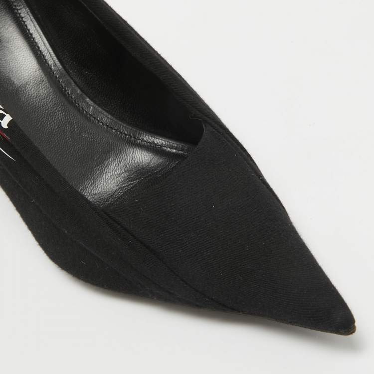 Pre Owned Balenciaga Black Logo Print Fabric Knife Pumps Size 37