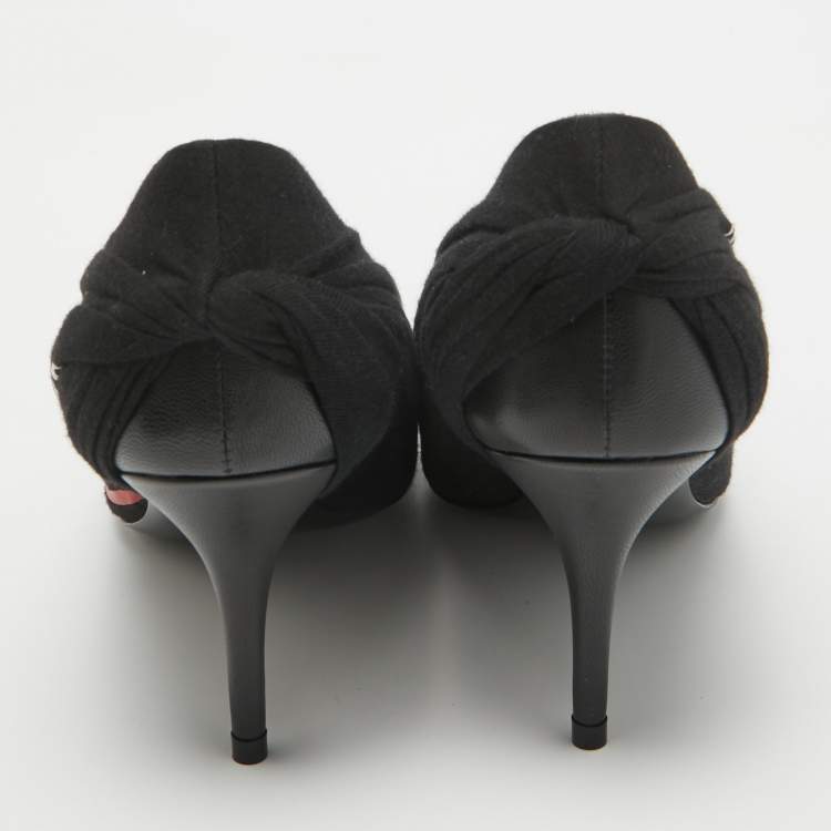 Pre Owned Balenciaga Black Logo Print Fabric Knife Pumps Size 37