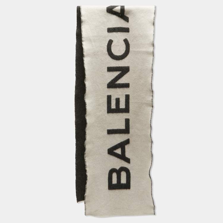 Balenciaga Grey Logo Pattern Wool Scarf Balenciaga TLC