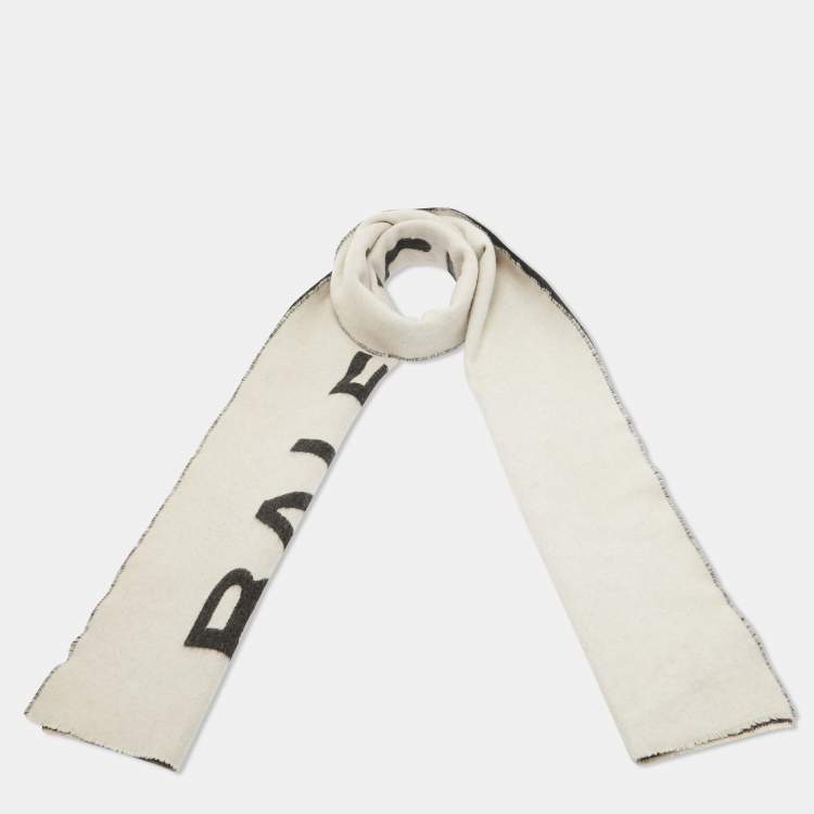 Pre Owned Balenciaga Grey Logo Pattern Wool Scarf