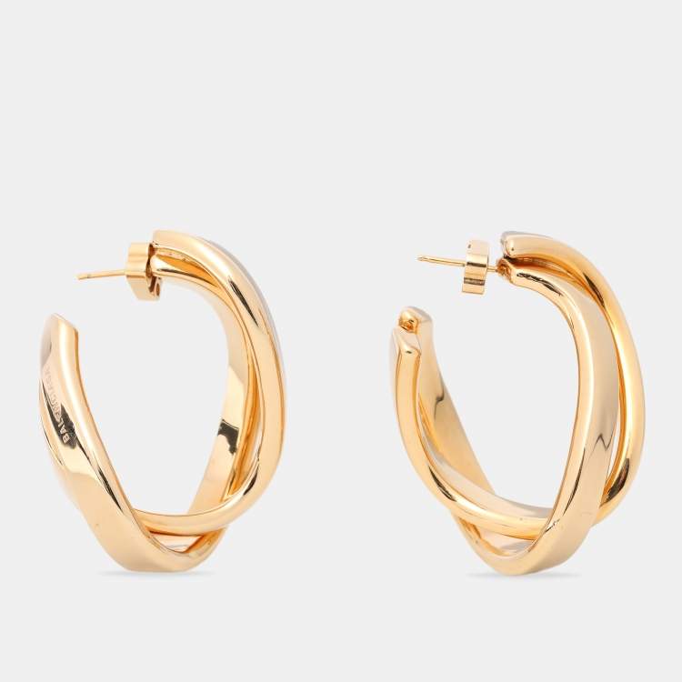 Pre Owned Balenciaga Gold Tone Twisted Hoop Earrings