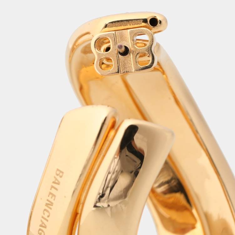Pre Owned Balenciaga Gold Tone Twisted Hoop Earrings