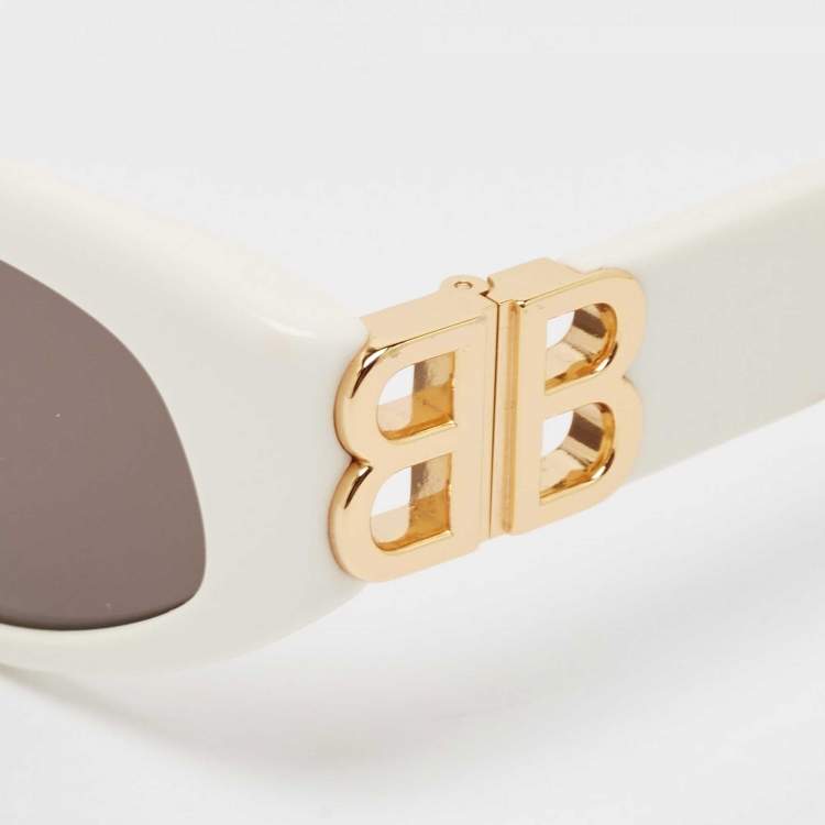 Pre Owned Balenciaga White BB0095S Dynasty Rectangle Sunglasses