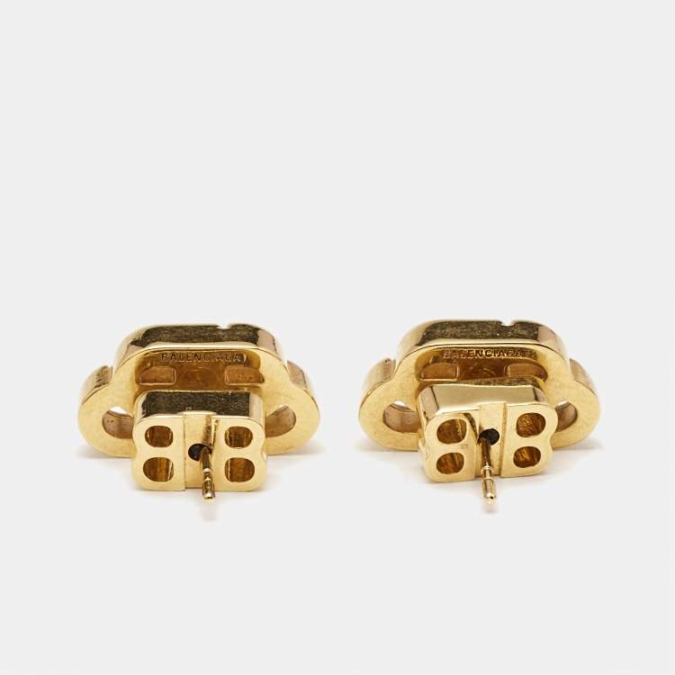 Pre Owned Balenciaga BB  Gold Tone Earrings 