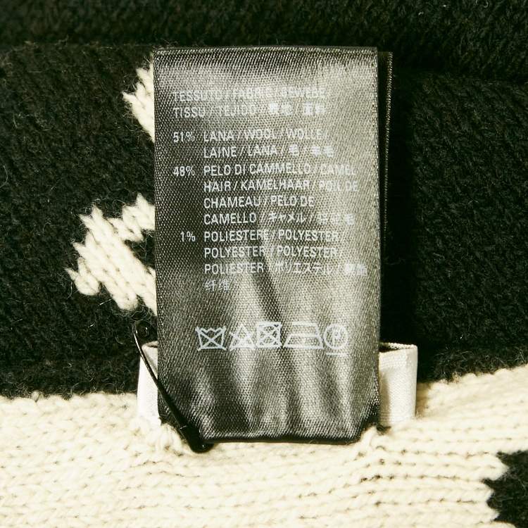 Pre Owned Balenciaga Black/White Logo Intarsia Wool and Camel Knit Muffler 