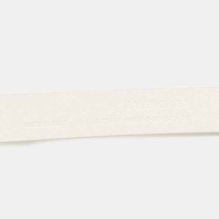 Pre Owned Balenciaga White Leather BB Buckle Belt 75 CM