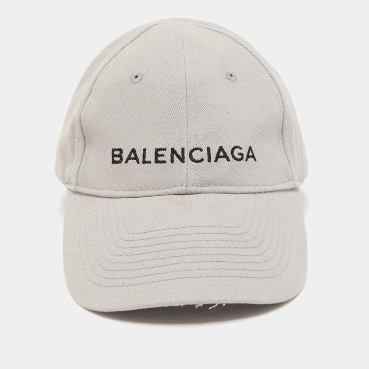 Pre Owned Balenciaga Grey Logo Embroidered Cotton Baseball Cap L