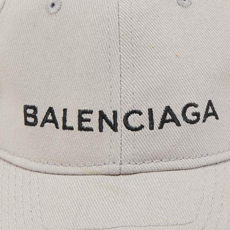 Pre Owned Balenciaga Grey Logo Embroidered Cotton Baseball Cap L