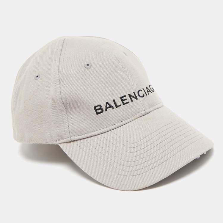 Pre Owned Balenciaga Grey Logo Embroidered Cotton Baseball Cap L