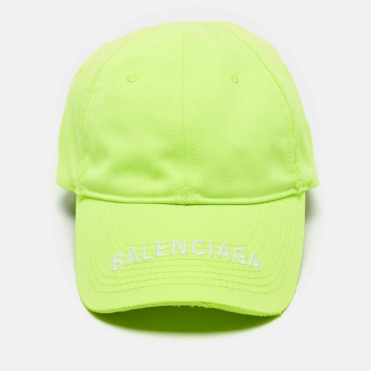 Pre Owned Balenciaga Neon Yellow Logo Embroidered Baseball Cap M