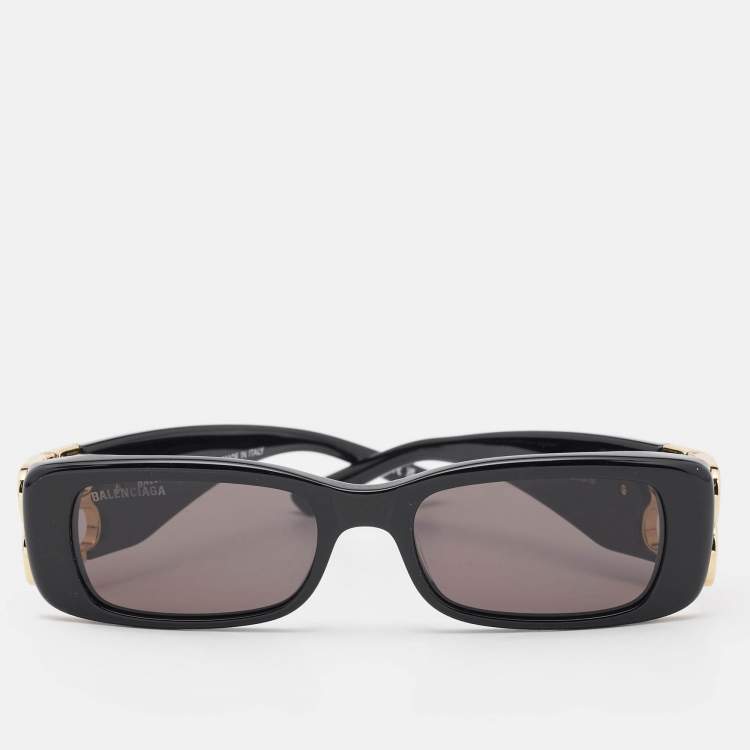 Pre Owned Balenciaga Black/Gold BB0096S Rectangle Sunglasses