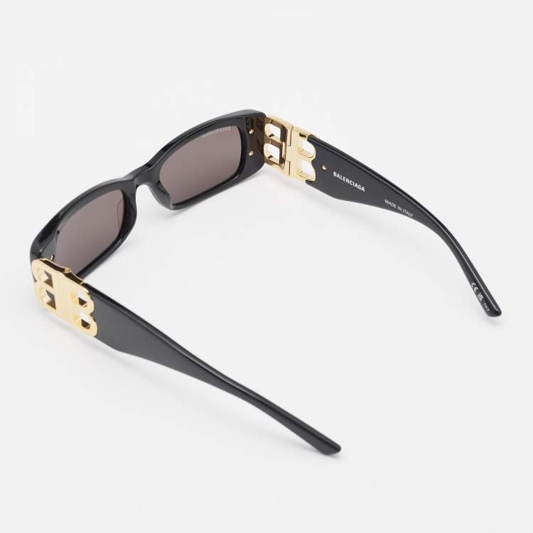 Pre Owned Balenciaga Black/Gold BB0096S Rectangle Sunglasses
