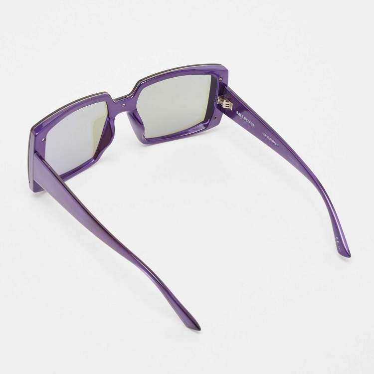 Pre Owned Balenciaga Purple Mirrored BB0081S Squared Sunglasses