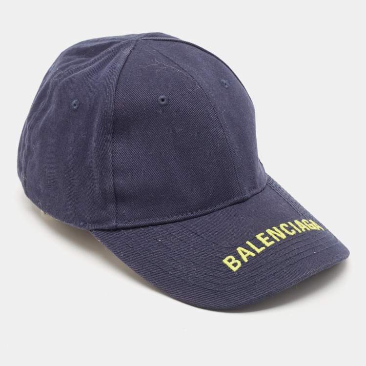 Pre Owned Balenciaga Blue Logo Embroidered Cotton Baseball Cap L
