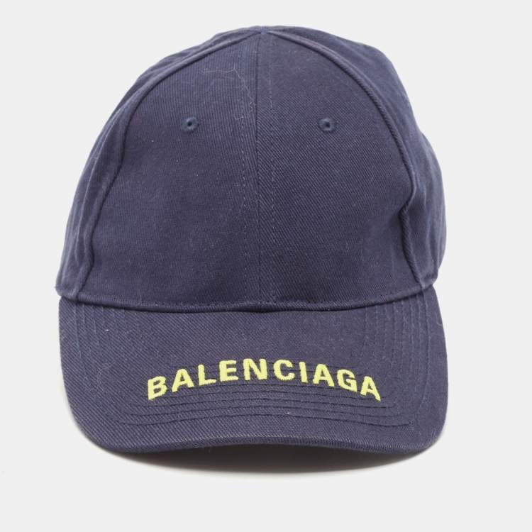 Pre Owned Balenciaga Blue Logo Embroidered Cotton Baseball Cap L