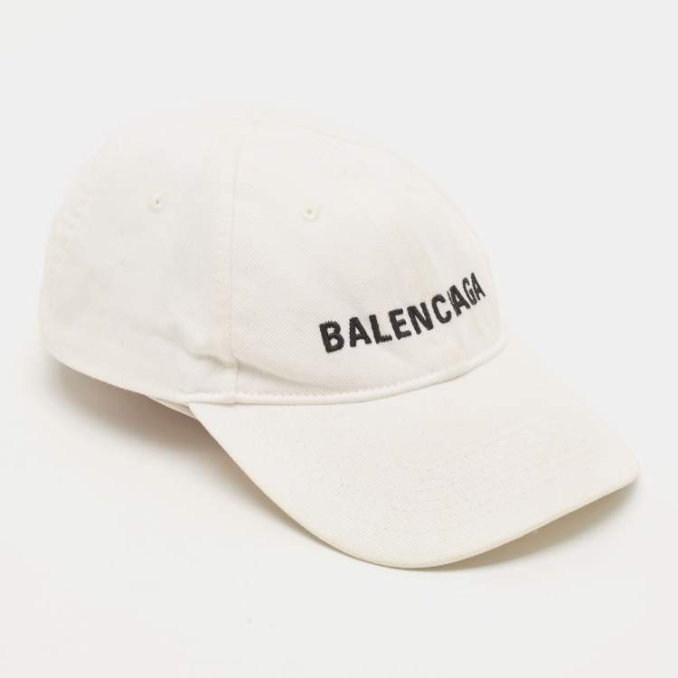 Pre Owned Balenciaga White Logo Embroidered Cotton Archetype Baseball Cap L