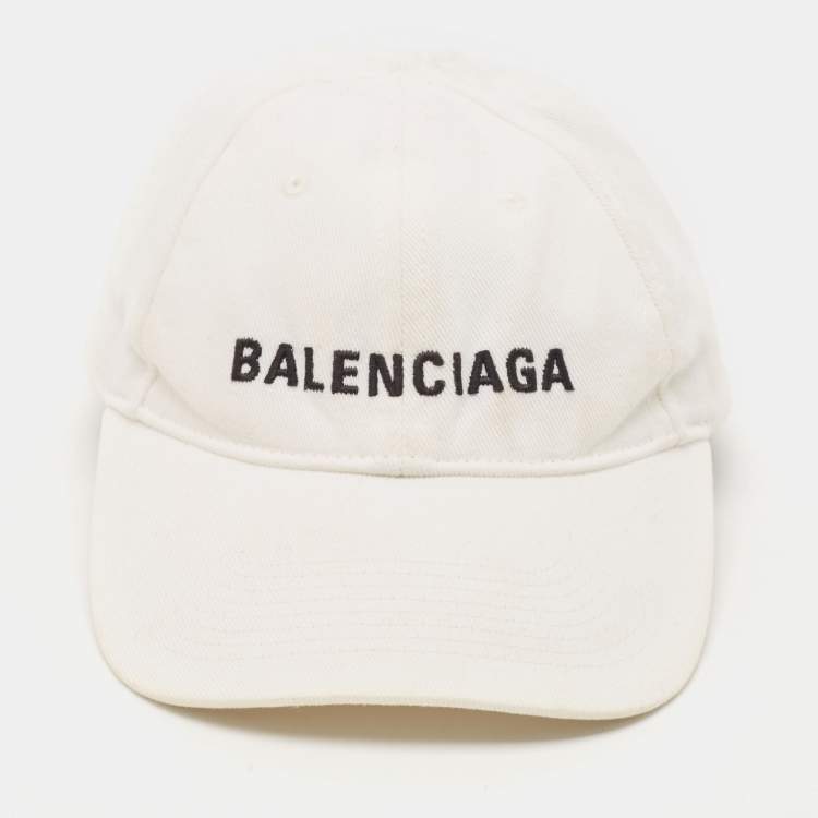 Pre Owned Balenciaga White Logo Embroidered Cotton Archetype Baseball Cap L