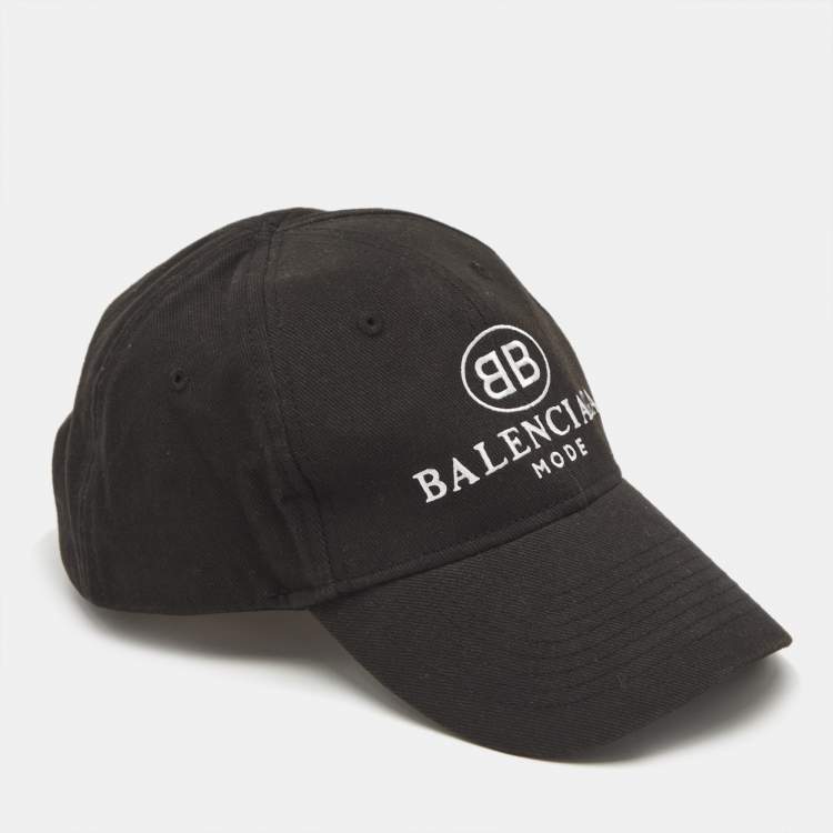Pre Owned Balenciaga Black Logo Embroidered Cotton Baseball Cap L
