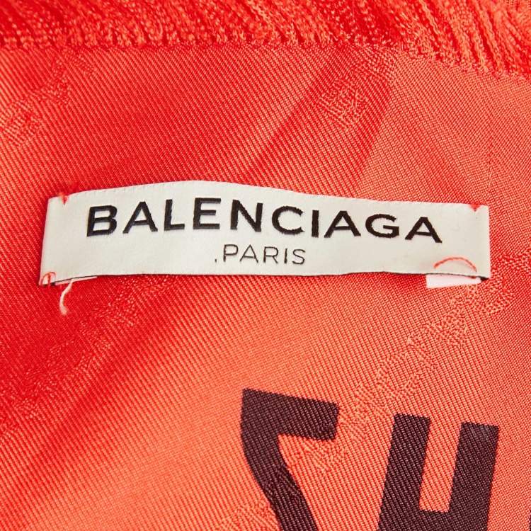 Pre Owned Balenciaga Red Logo Silk Square Scarf 