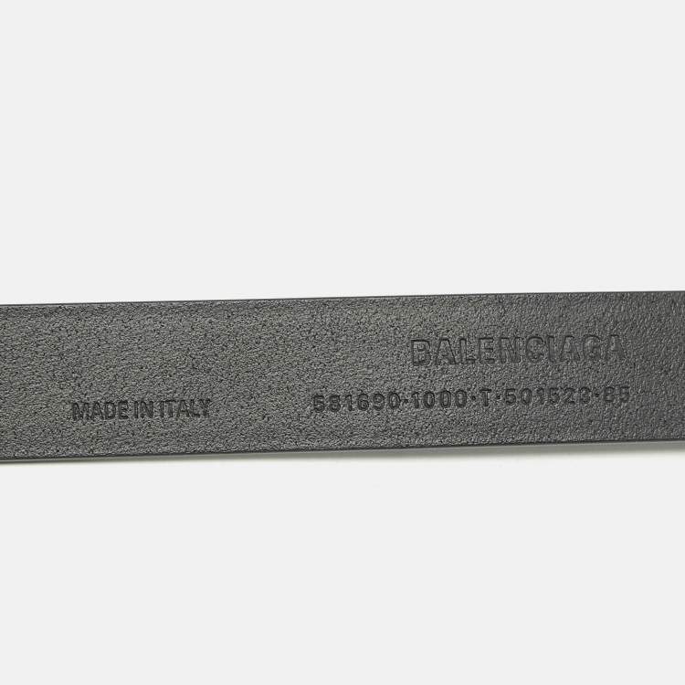 Pre Owned Balenciaga Black leather BB Logo Slim Belt 85CM