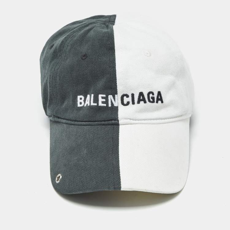 Pre Owned Balenciaga White/Black Logo Embroidered Cotton 50/50 Baseball Cap L