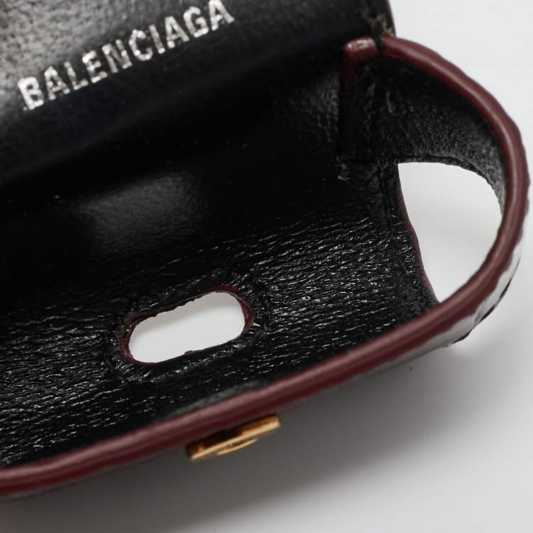 Pre Owned Balenciaga Burgundy Croc Embossed Leather Cash AirPod Pro Holder