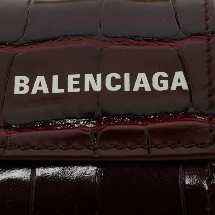 Pre Owned Balenciaga Burgundy Croc Embossed Leather Cash AirPod Pro Holder
