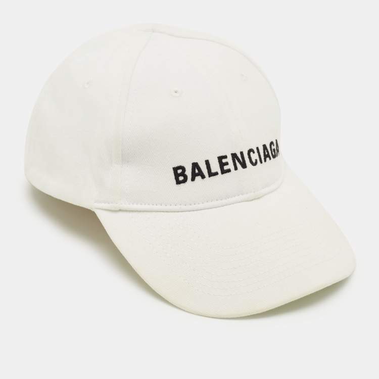 Pre Owned Balenciaga White Logo Embroidered Cotton Baseball Cap L