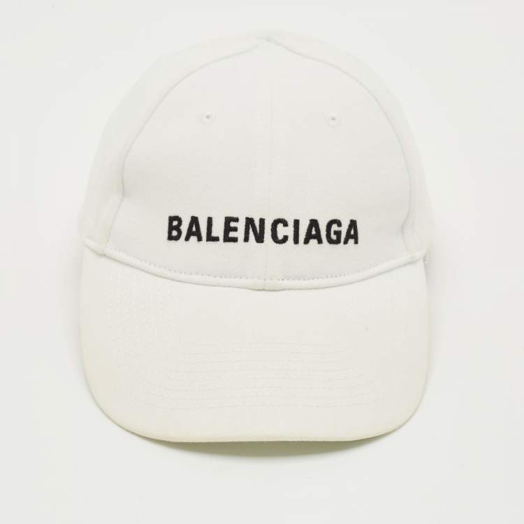 Pre Owned Balenciaga White Logo Embroidered Cotton Baseball Cap L