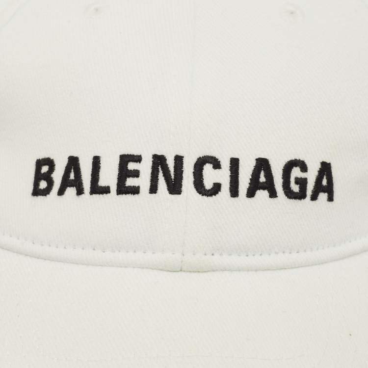 Pre Owned Balenciaga White Logo Embroidered Cotton Baseball Cap L