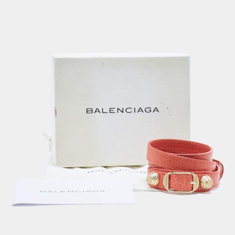 Pre Owned Balenciaga  Studded Arena Leather Gold Tone Triple Tour Bracelet 