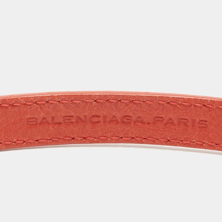 Pre Owned Balenciaga  Studded Arena Leather Gold Tone Triple Tour Bracelet 