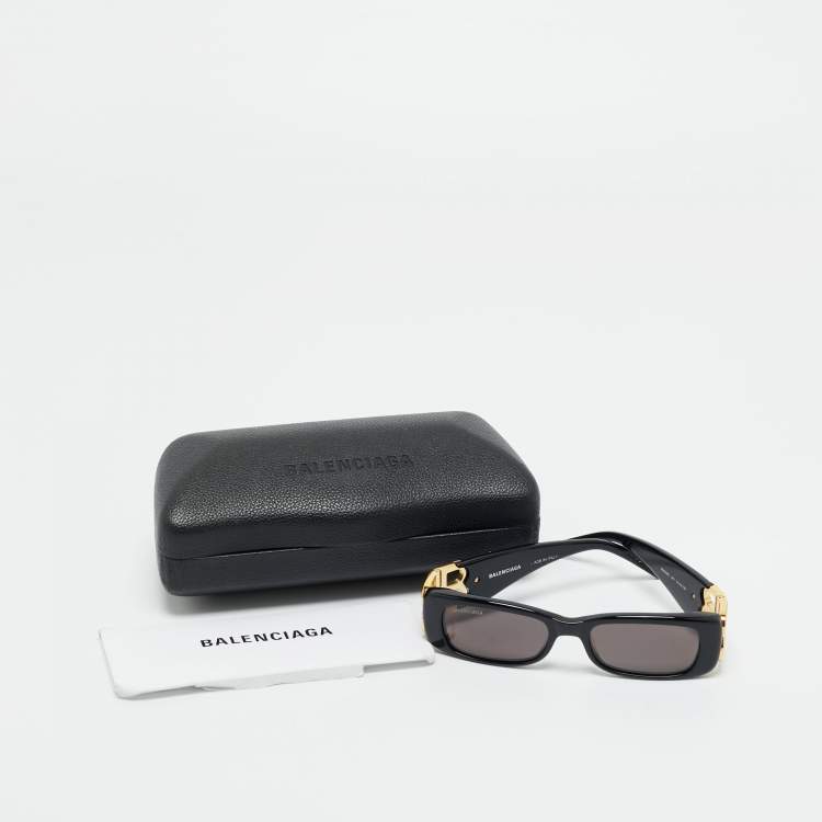 Pre Owned Balenciaga Black/Gold Tone BB0096S Dynasty Rectangle Sunglasses