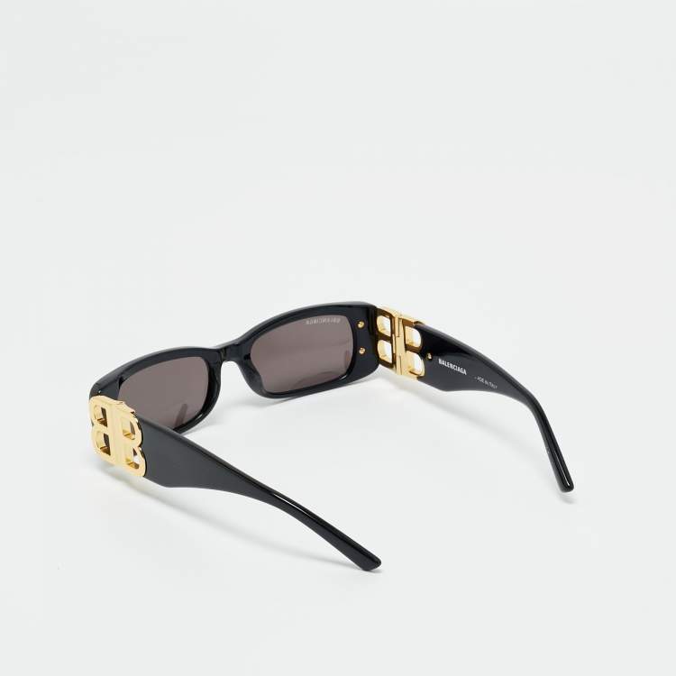Pre Owned Balenciaga Black/Gold Tone BB0096S Dynasty Rectangle Sunglasses