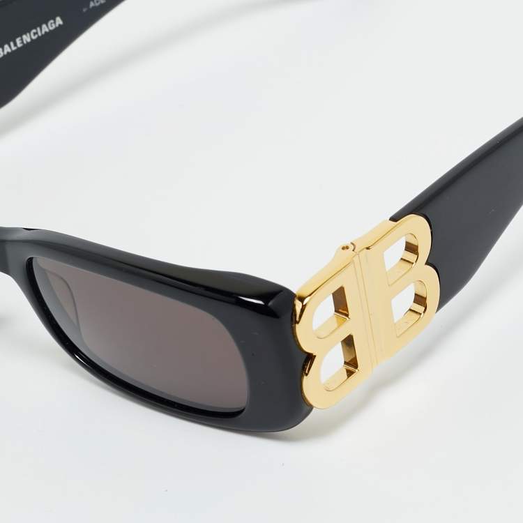 Pre Owned Balenciaga Black/Gold Tone BB0096S Dynasty Rectangle Sunglasses