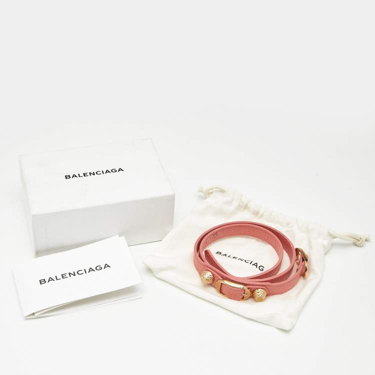 Pre Owned Balenciaga  Studded Arena Leather Gold Tone Triple Tour Bracelet 